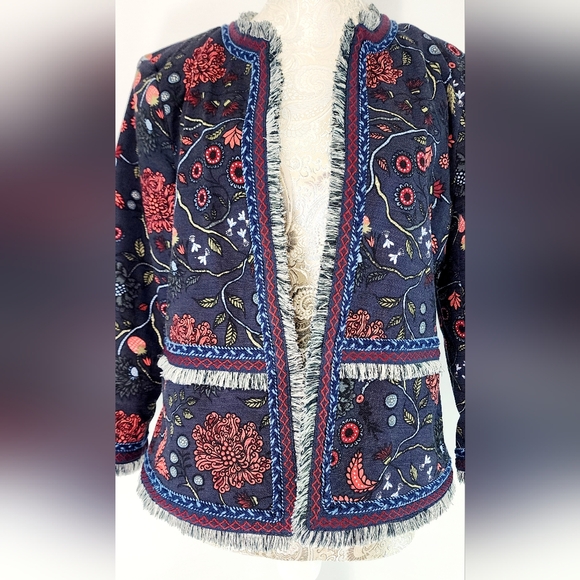 Loft womens floral & fringe cropped jacket - Picture 2 of 12